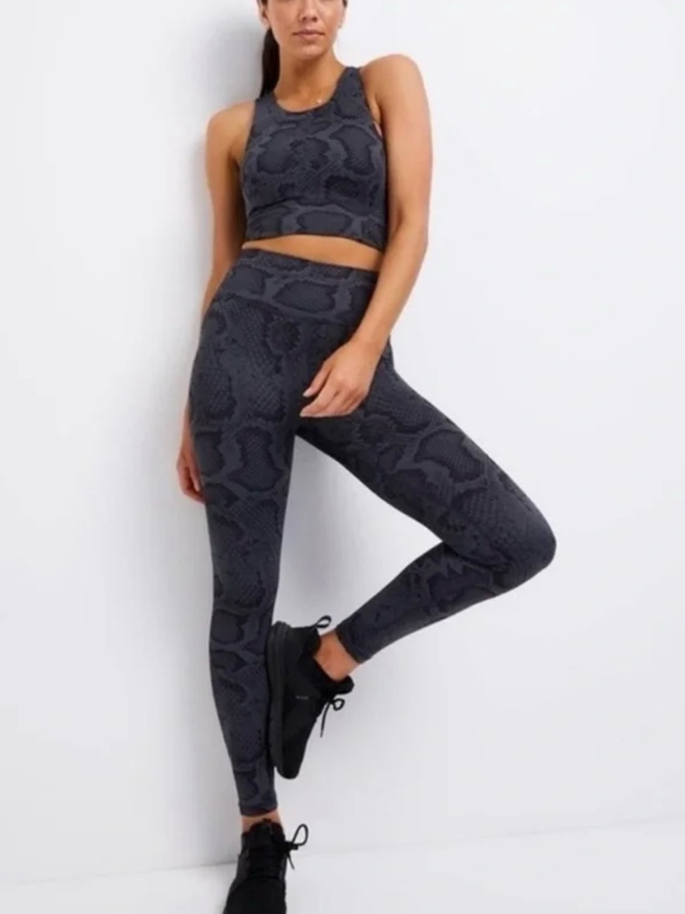 Allfenix by Anthropology Python Print 7/8 Leggings and Sports Bra Set, Medium
